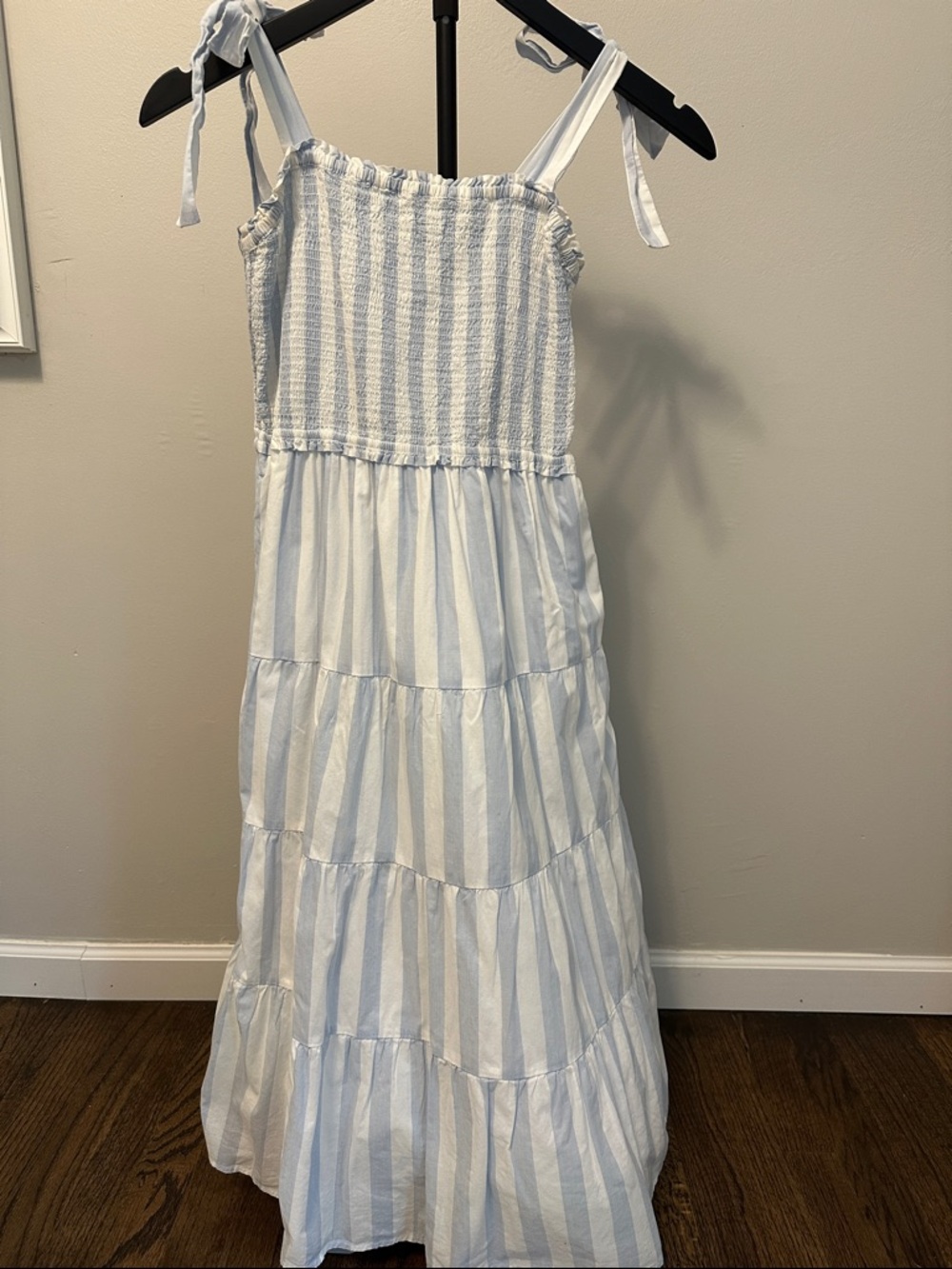 J. Crew Blue and White Striped Tie-Shoulder Midi Dress